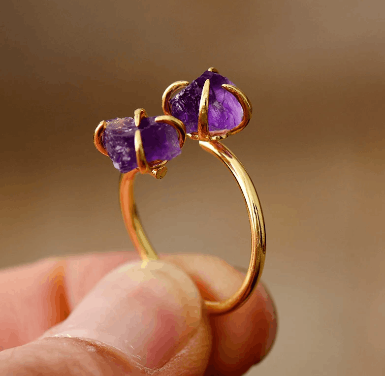 Bague Bohème Double Améthyste Brute