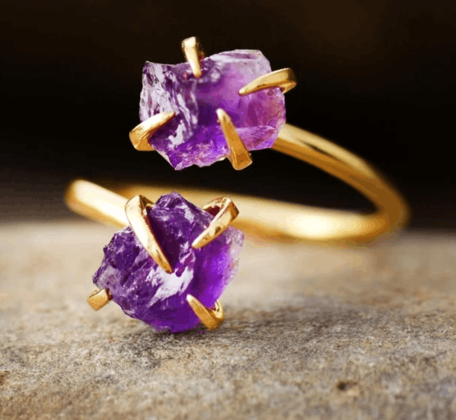 Bague Bohème Double Améthyste Brute