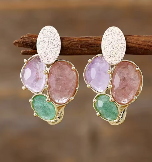 Boucles d'oreilles en pierre de cristal naturel -Style Audacieuse