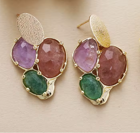 Boucles d'oreilles en pierre de cristal naturel -Style Audacieuse