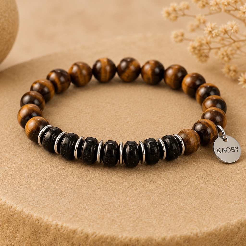 Bracelet Bohème  en Œil de Tigre et Pierre de Sable Bleue