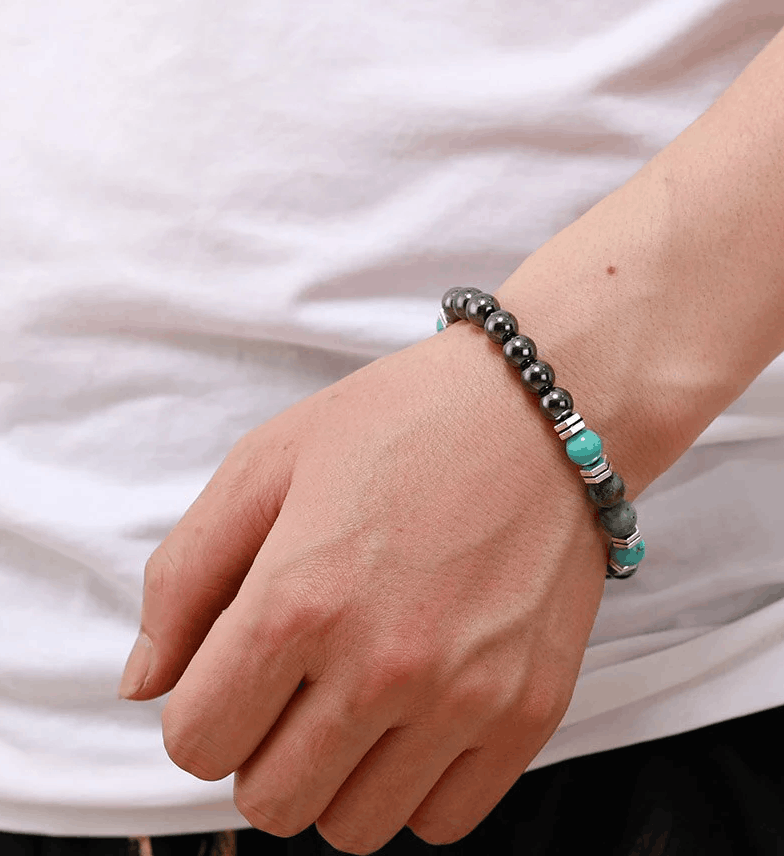 Bracelet Bohème Unisexe en Hématite et Turquoise
