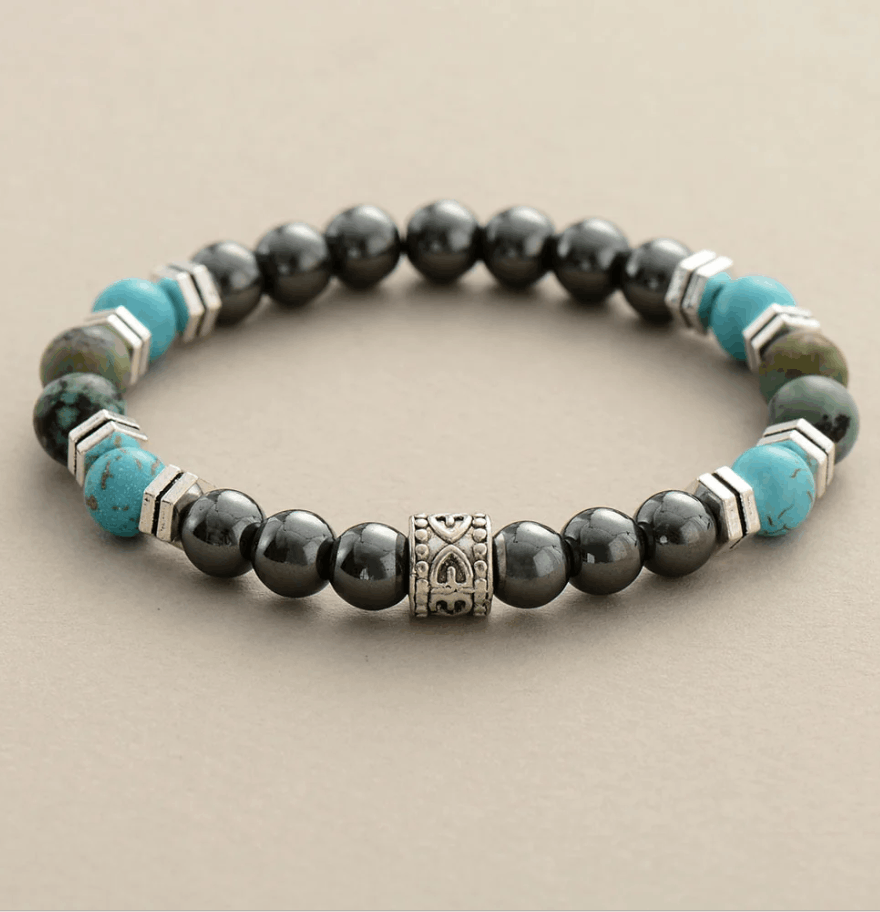 Bracelet Bohème Unisexe en Hématite et Turquoise