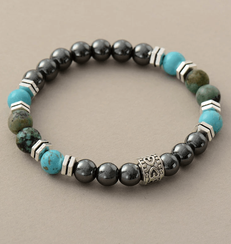 Bracelet Bohème Unisexe en Hématite et Turquoise