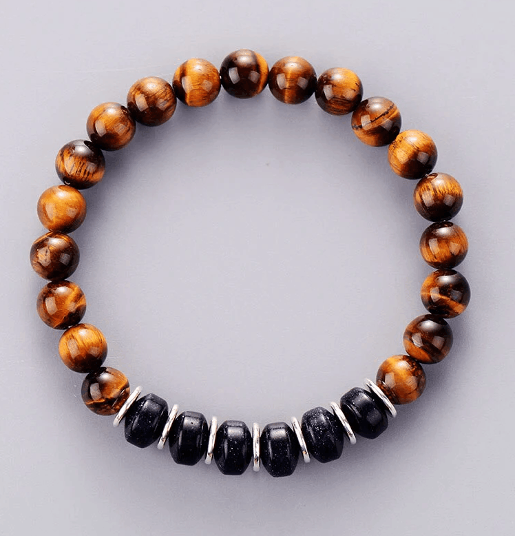 Bracelet Bohème  en Œil de Tigre et Pierre de Sable Bleue