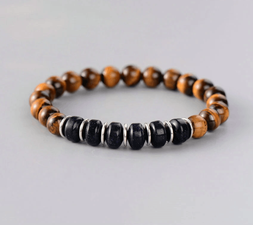 Bracelet Bohème  en Œil de Tigre et Pierre de Sable Bleue