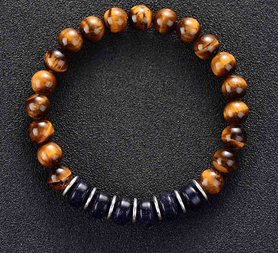 Bracelet Bohème  en Œil de Tigre et Pierre de Sable Bleue