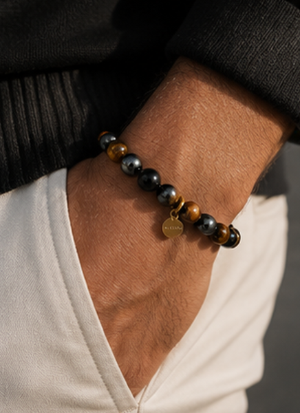 Bracelet Éclipse Œil de Tigre • Obsidienne • Hématite