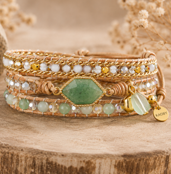 Bracelet Enroulé en Cuir et Cristal Serenity | Charmes de Sérénité