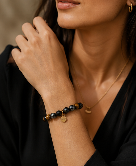 Bracelet Éclipse Œil de Tigre • Obsidienne • Hématite