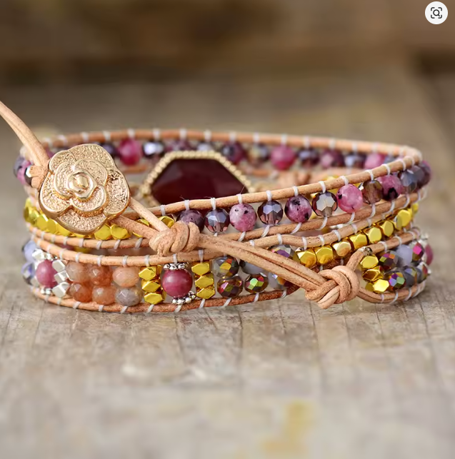Bracelet Enveloppant Éclat de Rhodonite | Charmes de Danse