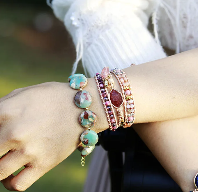 Bracelet Enveloppant Éclat de Rhodonite | Charmes de Danse