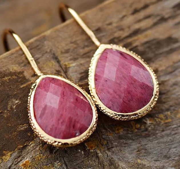 Boucles d’oreilles goutte d’eau en pierre naturelle – Amazonite ou Rhodonite femme