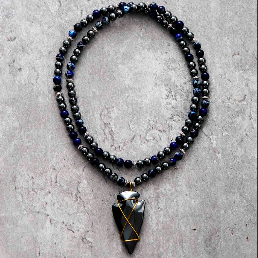 Collier Bohème pour Homme en Hématite et Jaspe Impérial