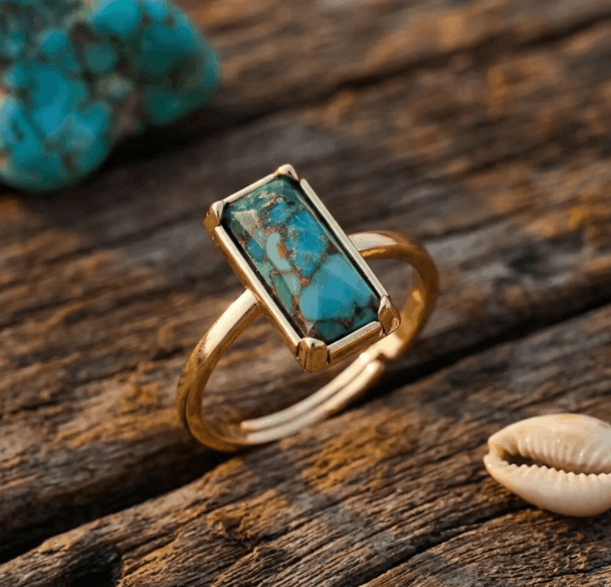 Bague Bohème Double Turquoise – Bijou Fait Main en Cuivre