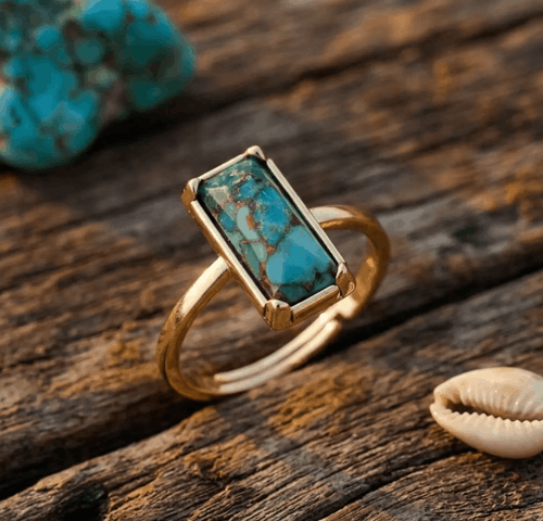 Bague Bohème Double Turquoise – Bijou Fait Main en Cuivre