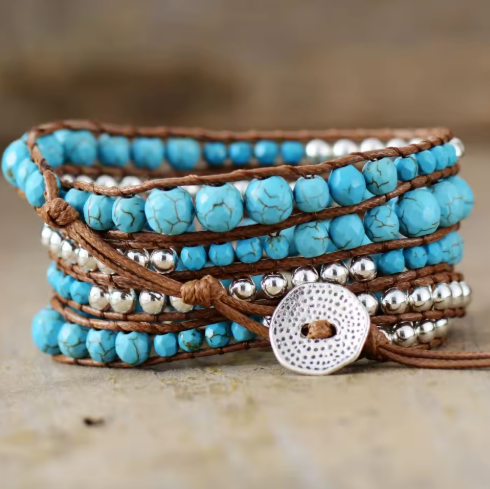 Bracelet Enroulé Turquoise Fait Main – Style Bohème Chic