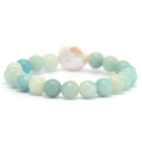 Bracelet Élégant en Amazonite Naturelle & Perles Baroques