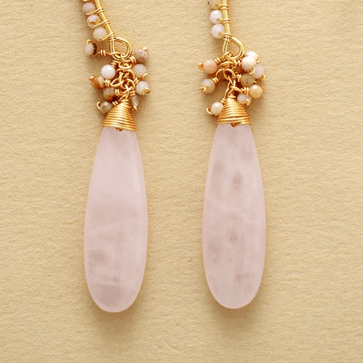 Boucles d’Oreilles Bohème Chic Pendantes – Femme | Quartz Rose & Améthyste