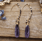 Boucles d’Oreilles Bohème Chic Pendantes – Femme | Quartz Rose & Améthyste