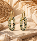 Boucles d'Oreilles Jaspe Dalmatien & Anneau Doré – Style Bohème Chic