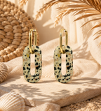 Boucles d'Oreilles Jaspe Dalmatien & Anneau Doré – Style Bohème Chic