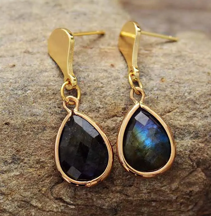 Boucles d'Oreilles Goutte en Labradorite Naturelle – Reflets Mystiques