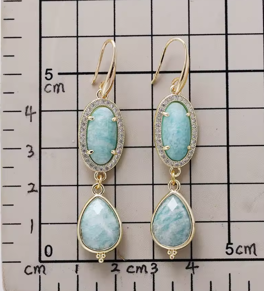 Boucles d'Oreilles Pendantes en Amazonite Naturelle