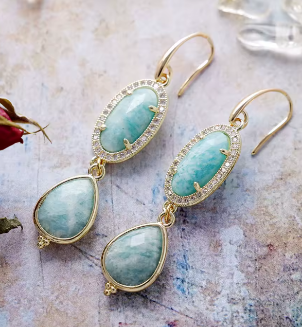 Boucles d'Oreilles Pendantes en Amazonite Naturelle
