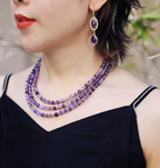 Boucles d'Oreilles Pendantes en Amethyste Naturelle