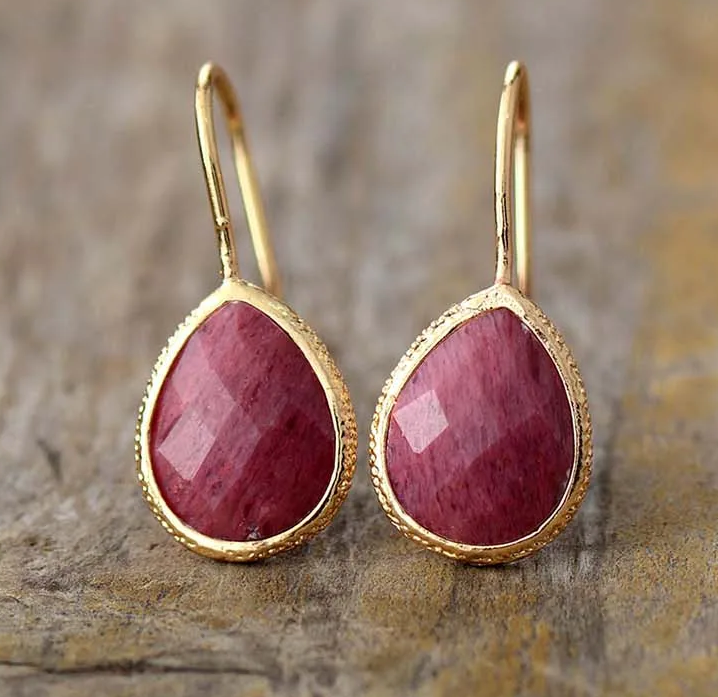 Boucles d’oreilles goutte d’eau en pierre naturelle – Amazonite ou Rhodonite femme