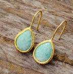 Boucles d’oreilles goutte d’eau en pierre naturelle – Amazonite ou Rhodonite femme