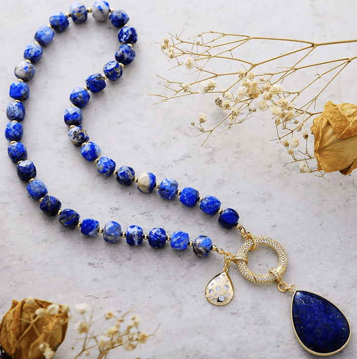 Collier de Luxe Femme avec Pendentif en Lapis-Lazuli Naturel