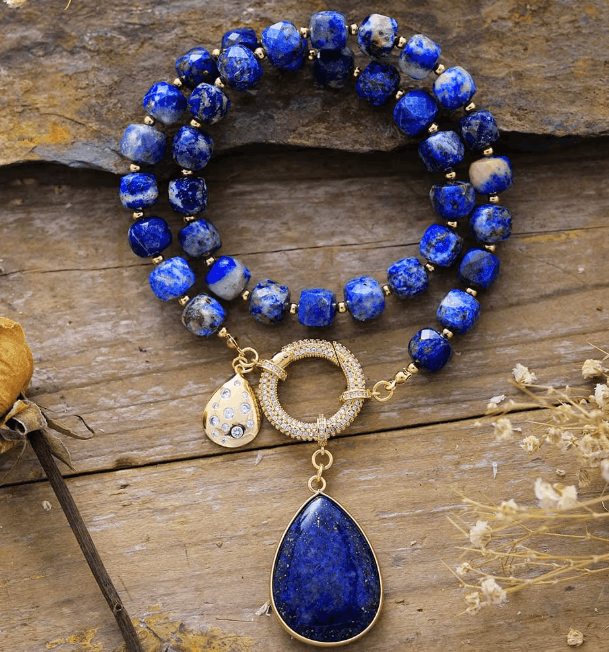 Collier de Luxe Femme avec Pendentif en Lapis-Lazuli Naturel