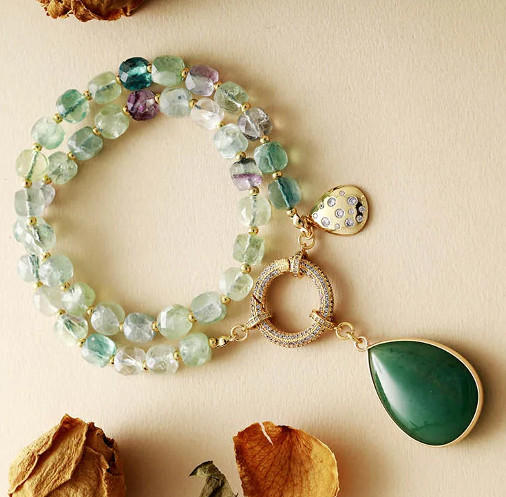 Collier Élégant en Quartz Naturel avec Pendentif Goutte – Bijou de Luxe pour Femme