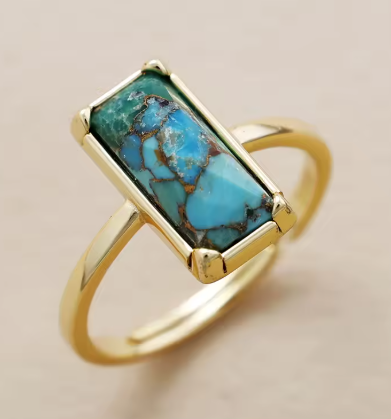 Bague Bohème Double Turquoise – Bijou Fait Main en Cuivre