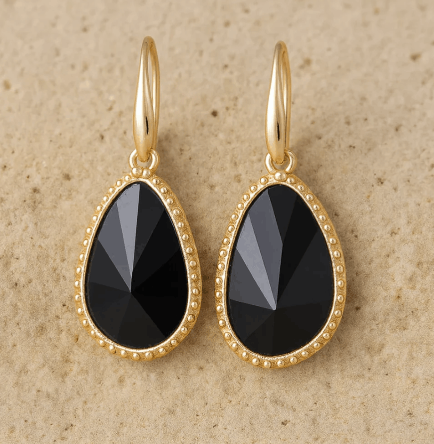 Boucles d'Oreilles en Onyx Noir - Bouclier Intérieur