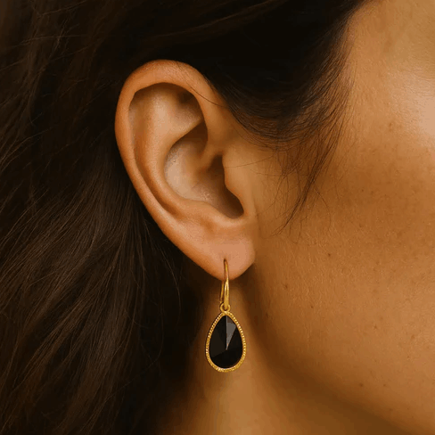 Boucles d'Oreilles en Onyx Noir - Bouclier Intérieur
