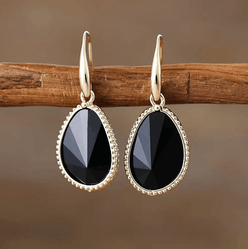 Boucles d'Oreilles en Onyx Noir - Bouclier Intérieur