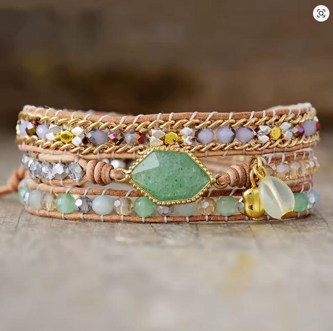 Bracelet Enroulé en Cuir et Cristal Serenity | Charmes de Sérénité