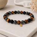 Bracelet Éclipse Œil de Tigre • Obsidienne • Hématite