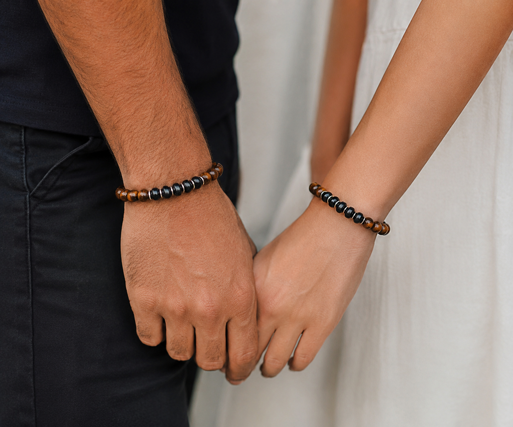 Bracelet Bohème  en Œil de Tigre et Pierre de Sable Bleue