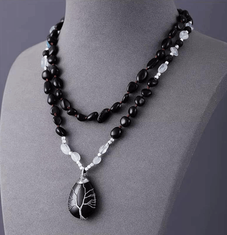 Collier Arbre Noué en Agate et Quartz