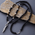 Collier Homme en Œil de Tigre et Pierre de Lave