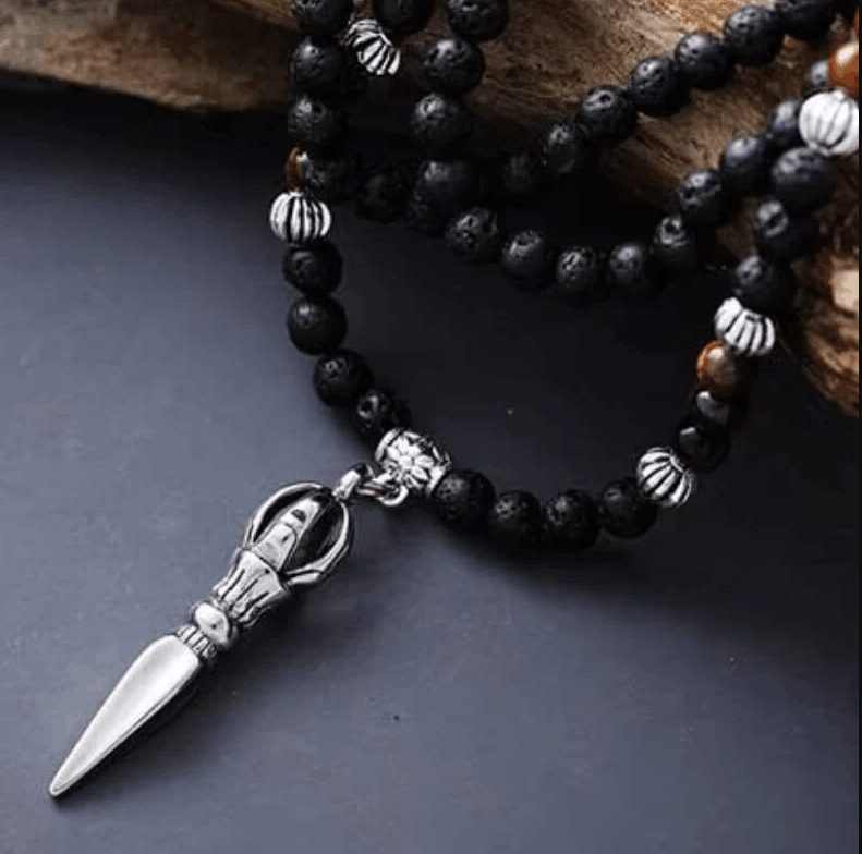 Collier Homme en Œil de Tigre et Pierre de Lave