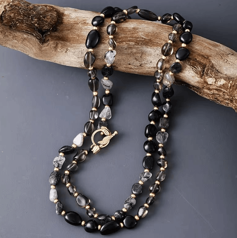 Collier en Onyx et Quartz Fumé