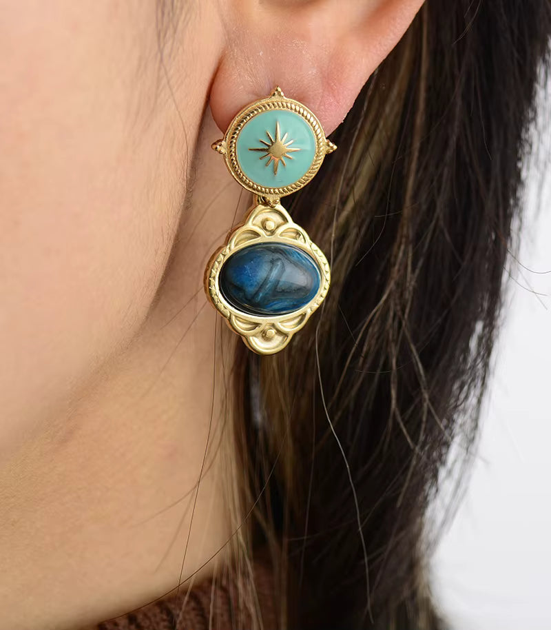 Boucles d’Oreilles Vintage Art Déco Plaqué Or 18K