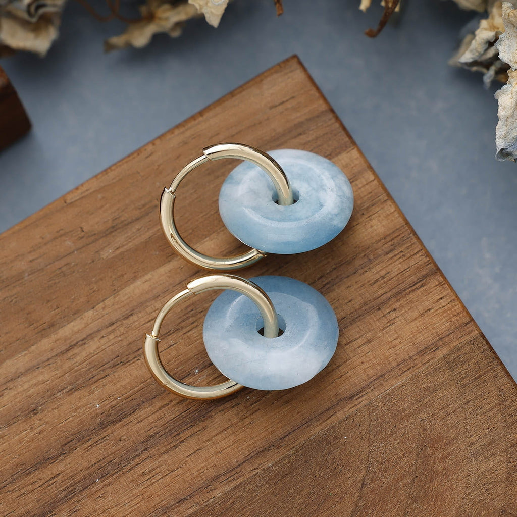 Boucles d'Oreilles Créoles Donut en Pierres Naturelles – Plaqué Or 18K