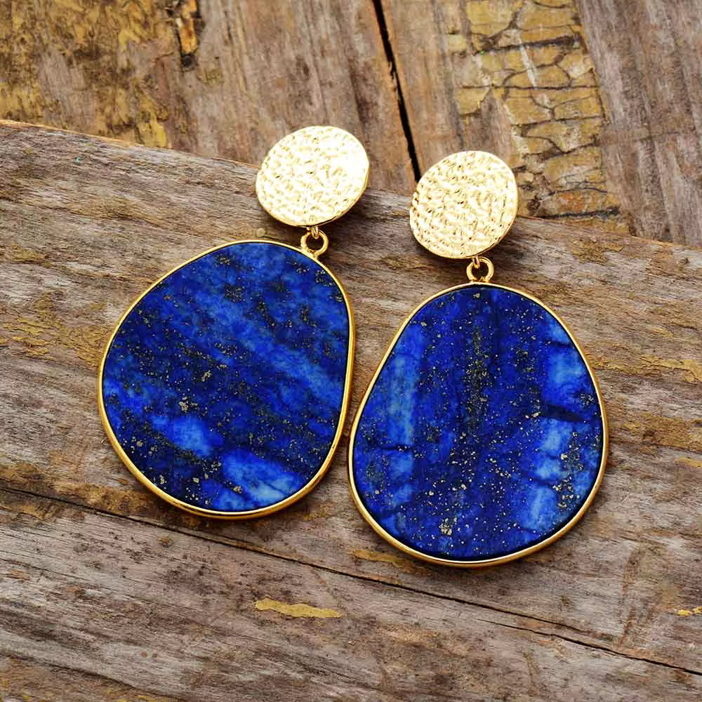 Boucles d’Oreilles Chic Lapis Lazuli Plaqué Or – Style Boho Luxe