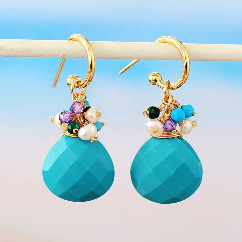 Boucles d’Oreilles Élégantes Opale Turquoise & Cristal